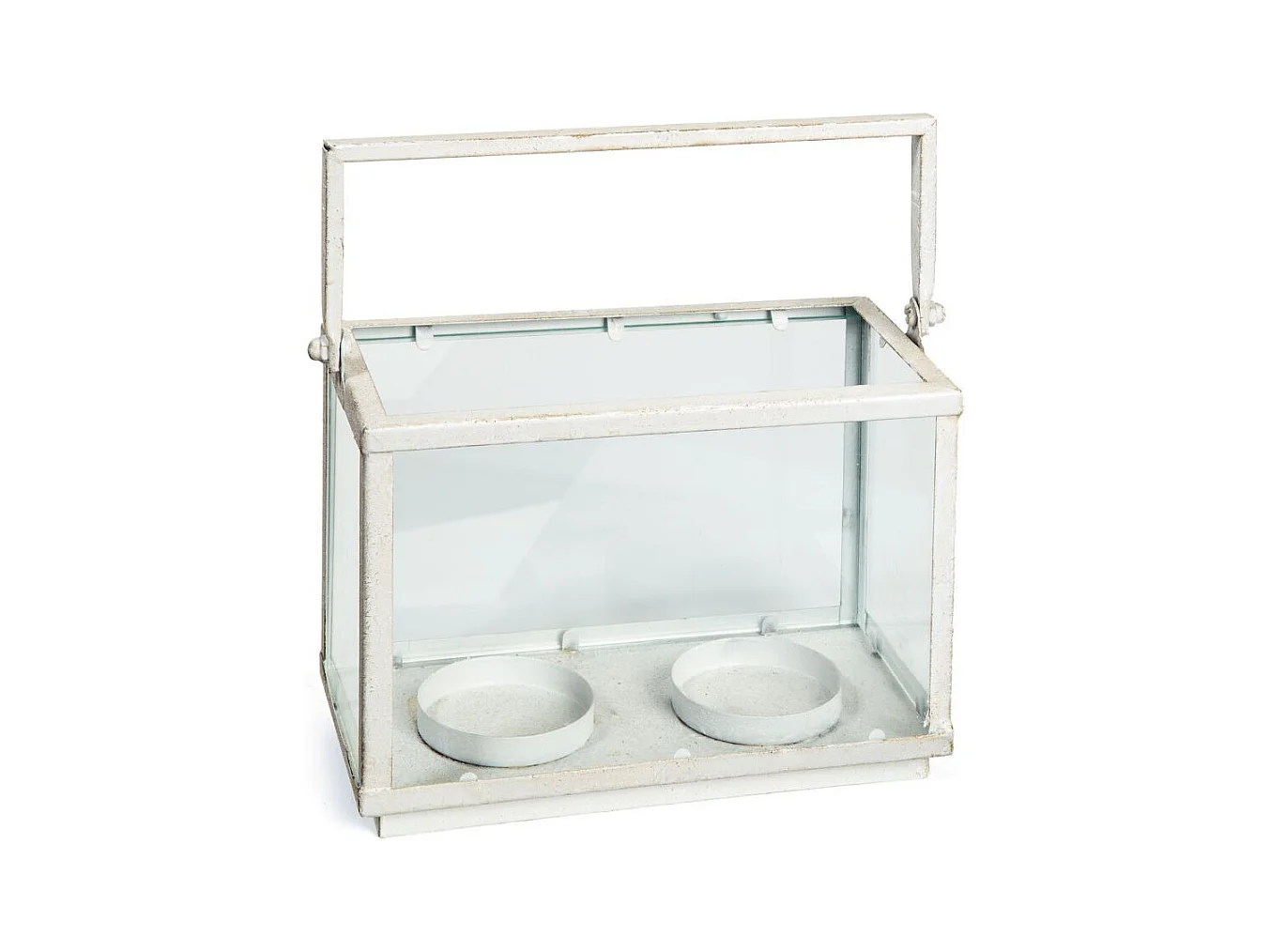 ~Photophore bougie bougeoir Noël rectangle métal verre blanc 23.5cm