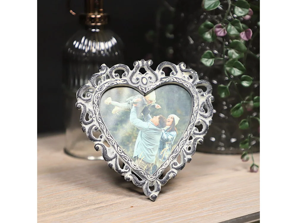 Cadre photo forme coeur en fonte gris 15 x 15 cm