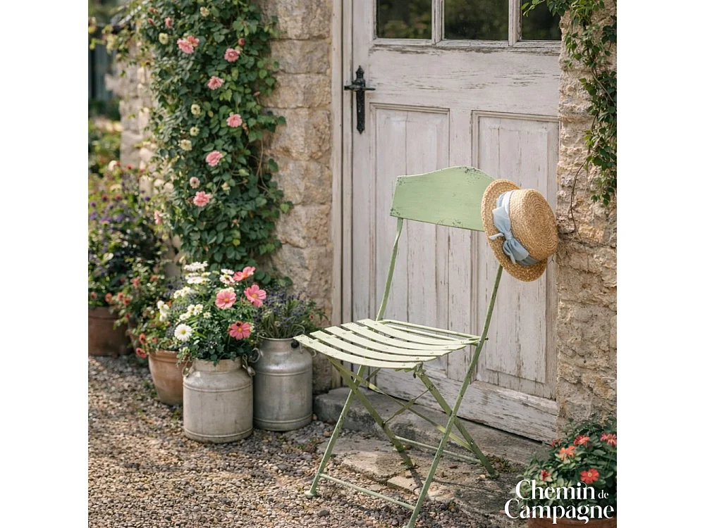 Chaise pliante de jardin extérieur ancien métal vert 88cm