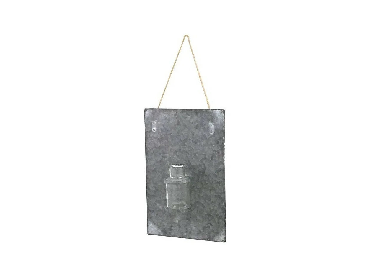 Plaque murale soliflore vase mural zinc verre gris 36.5x24.5cm