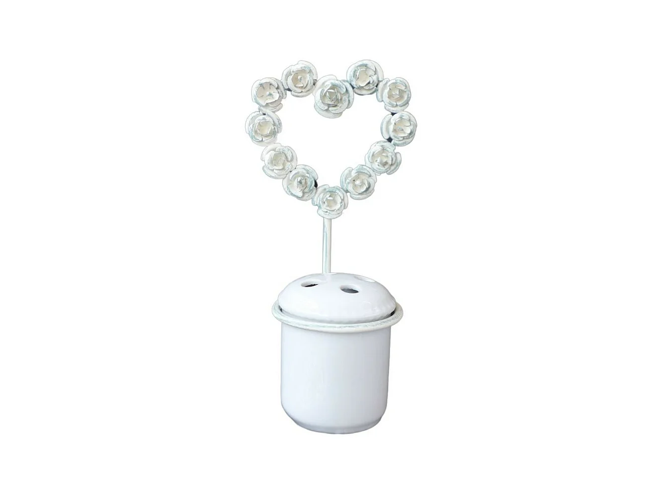 Porte brosse à dents en porcelaine et métal blancs en forme de coeur 27 x 14 cm