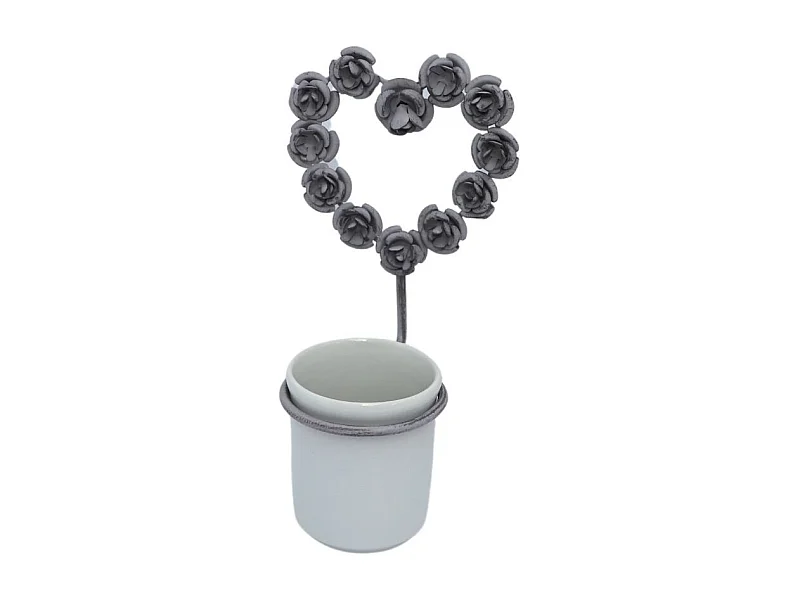 Porte brosse à dents en porcelaine blanche et métal gris en forme de coeur 27 x 14 cm