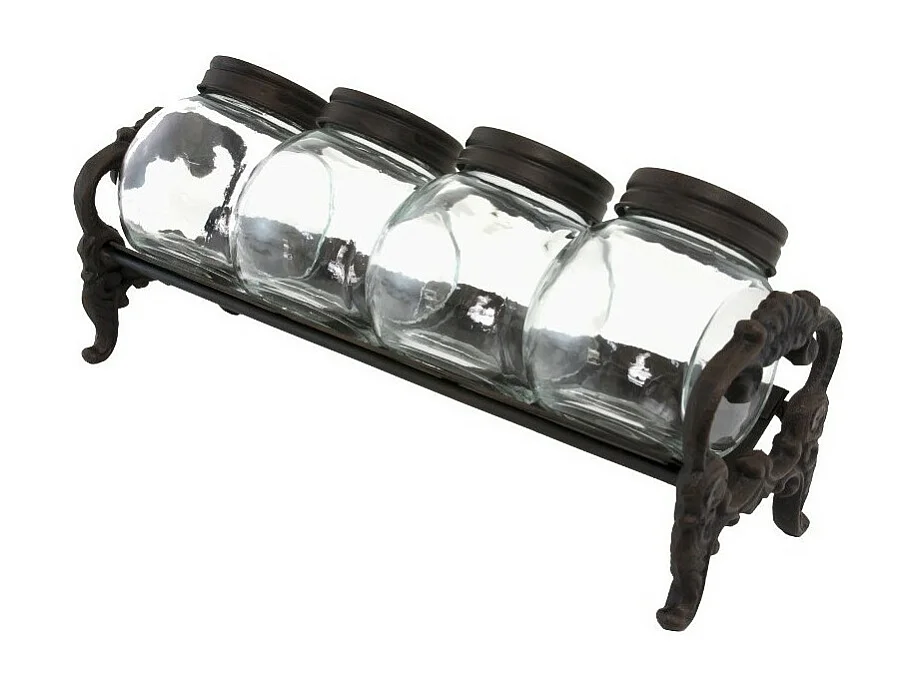 Rangement épices pot cuisine bocaux fonte verre marron 28x8.5cm