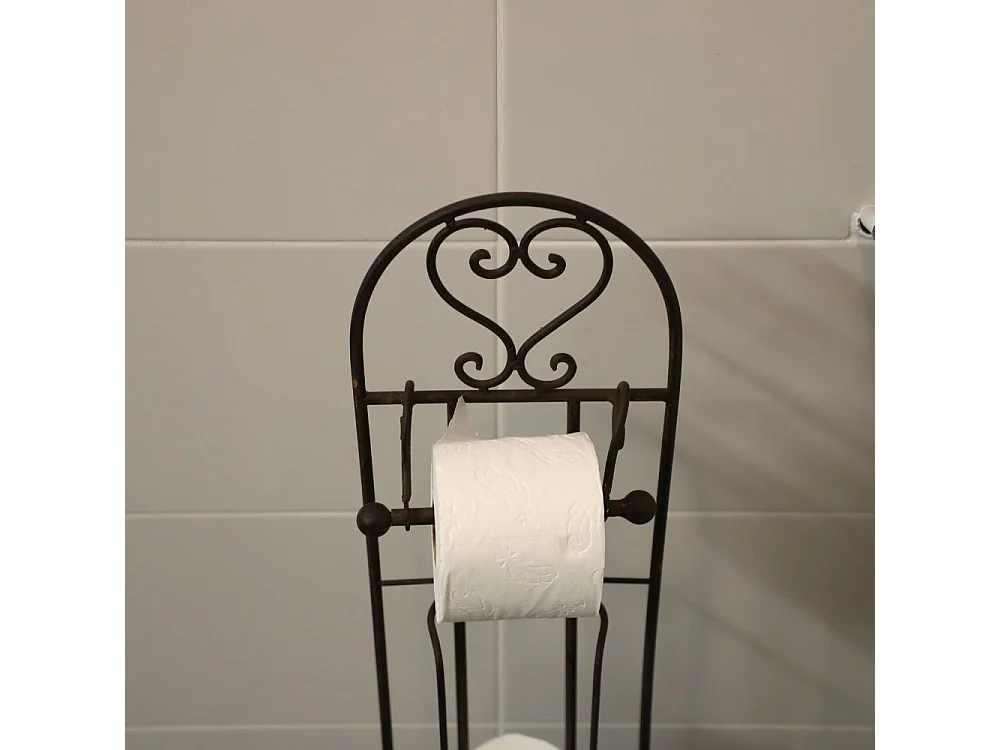 Dérouleur papier toilette fer forgé marron 23 x 80 cm