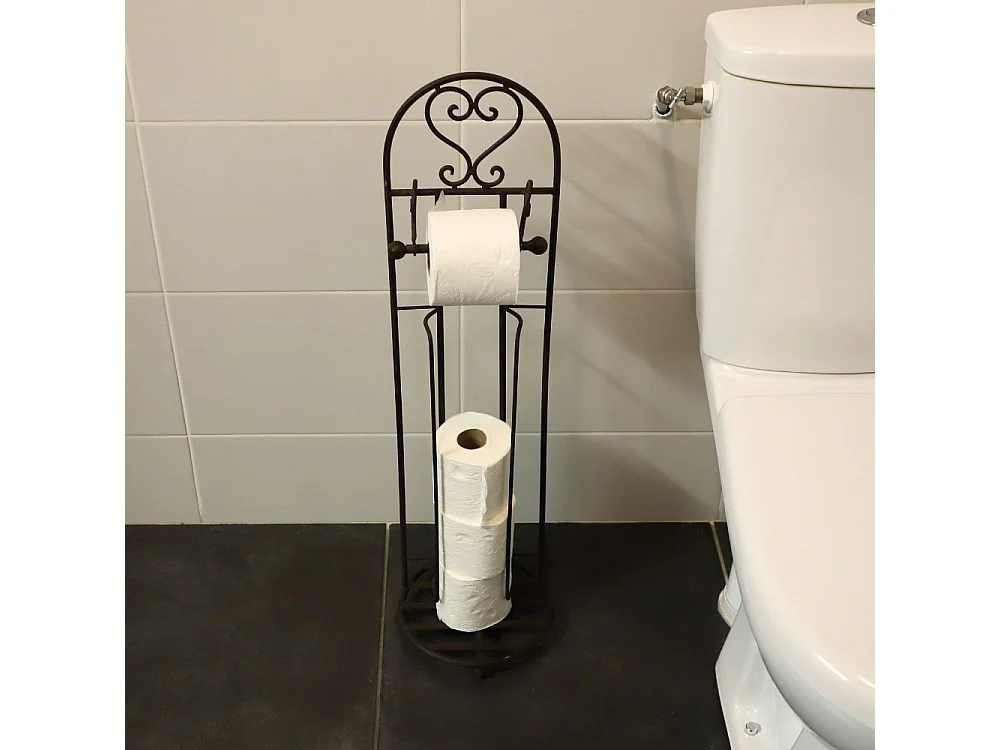 Dérouleur papier toilette fer forgé marron 23 x 80 cm