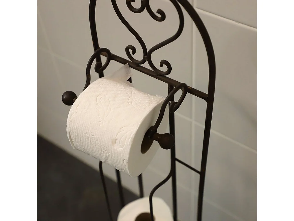 Dérouleur papier toilette fer forgé marron 23 x 80 cm