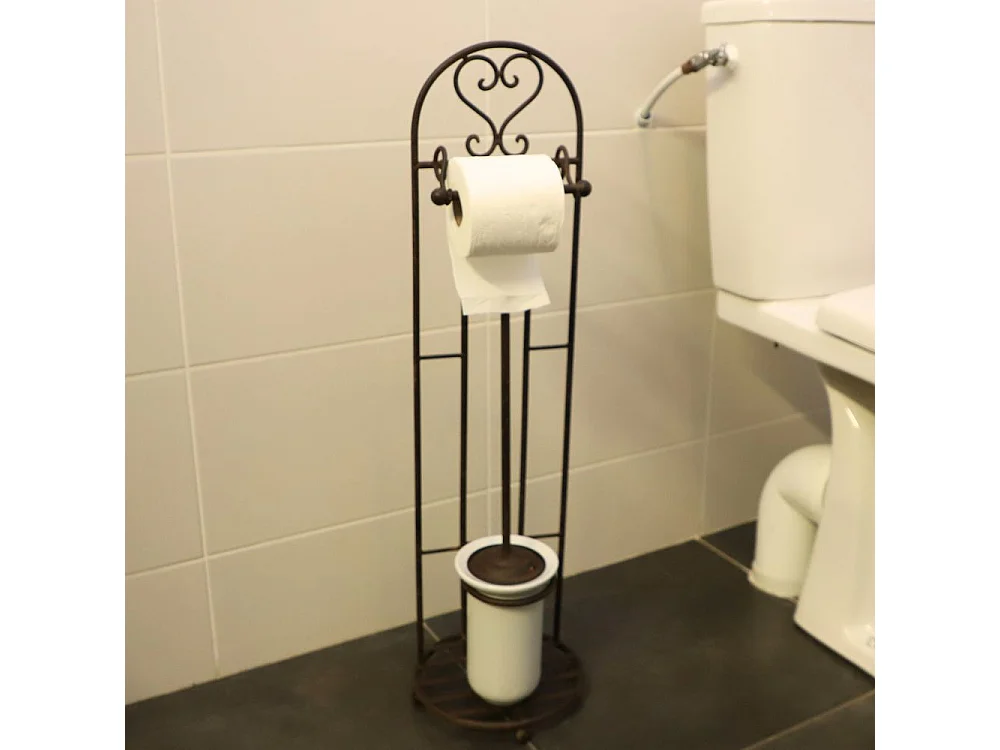 Dérouleur papier toilette en fer forgé marron 22 x 78 cm