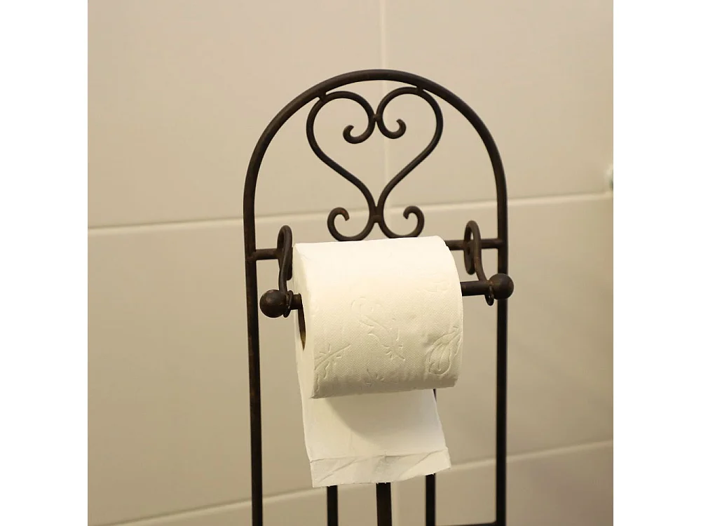 Dérouleur papier toilette en fer forgé marron 22 x 78 cm