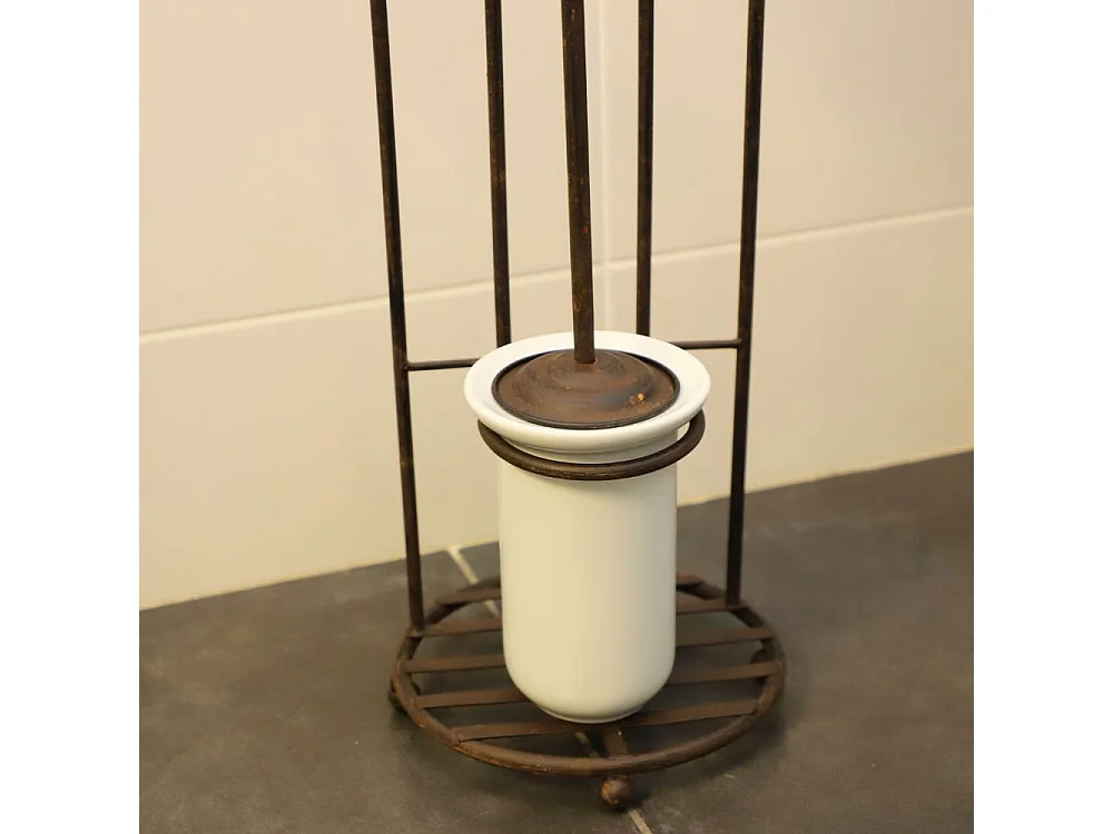 Dérouleur papier toilette en fer forgé marron 22 x 78 cm