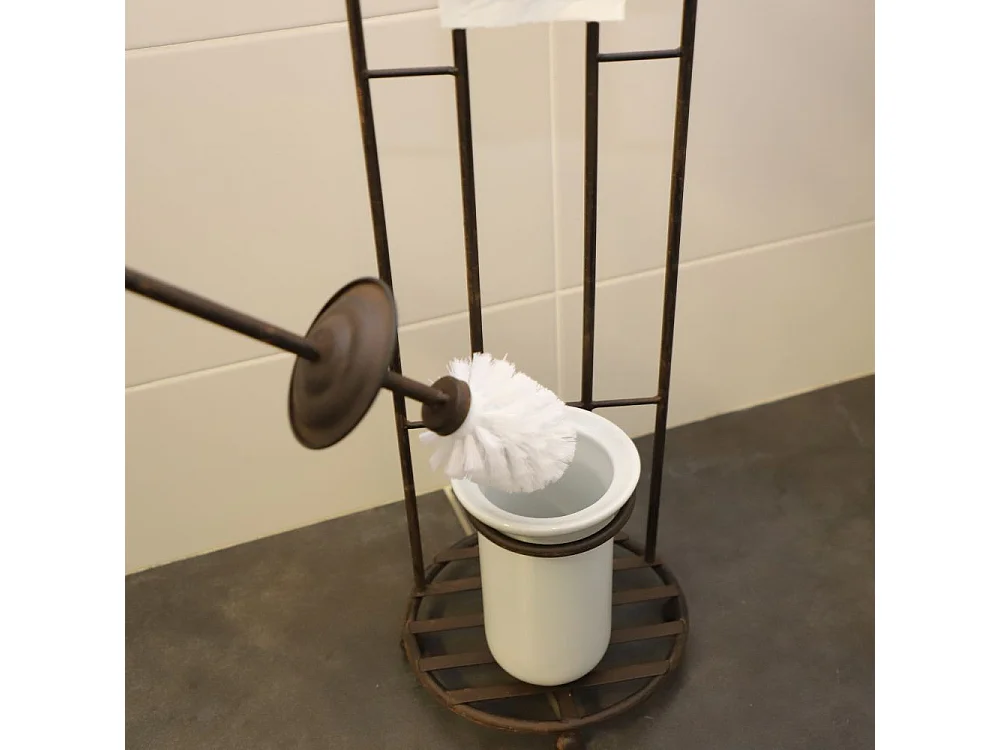 Dérouleur papier toilette en fer forgé marron 22 x 78 cm