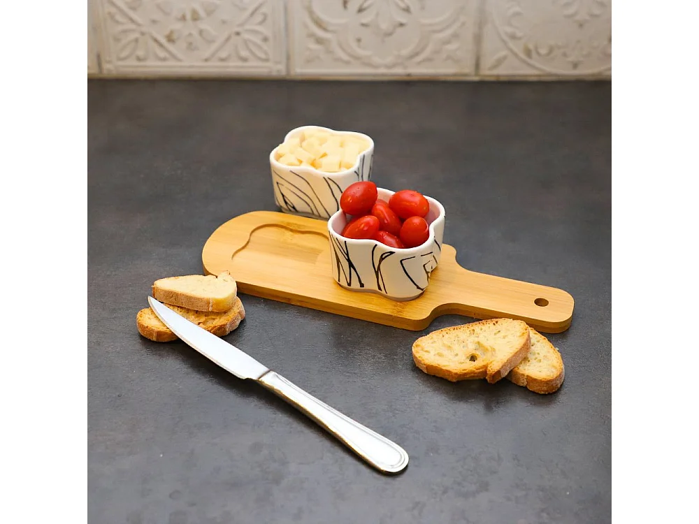 ~ Set apéritif tapas 2 verrines en bambou et céramique blanc et marron 27.5 x 10