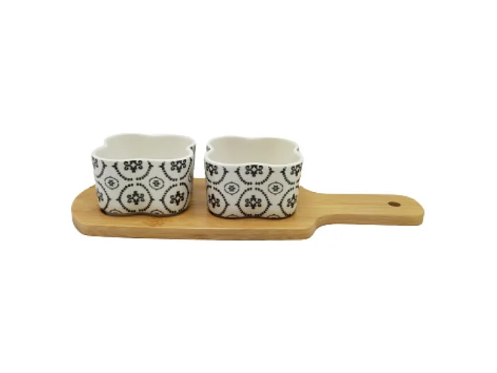 ~ Set apéritif tapas 2 verrines en bambou et céramique blanc et marron 27.5 x 10