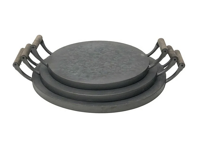 Set de 3 plateaux en zinc gris d.30.5-35.5-40.5 cm