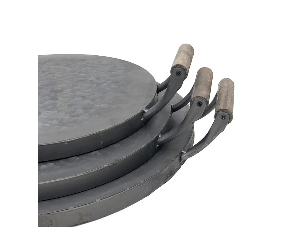 Set de 3 plateaux en zinc gris d.30.5-35.5-40.5 cm