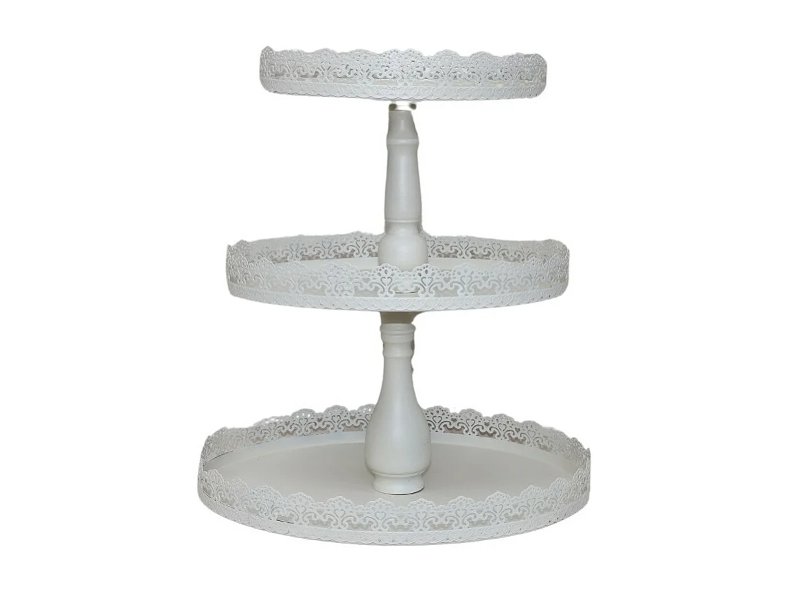 Plateau à 3 étages pour gateaux en zinc blanc 35 x 28 x 4 cm