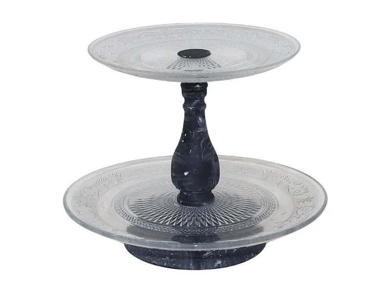 Plateau à gâteau 2 étages en métal gris et verre Ø32.5-25 cm x Ht.35 cm