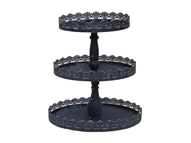 Plateau à 3 étages pour gateaux en zinc gris 35 x 28 x 4 cm