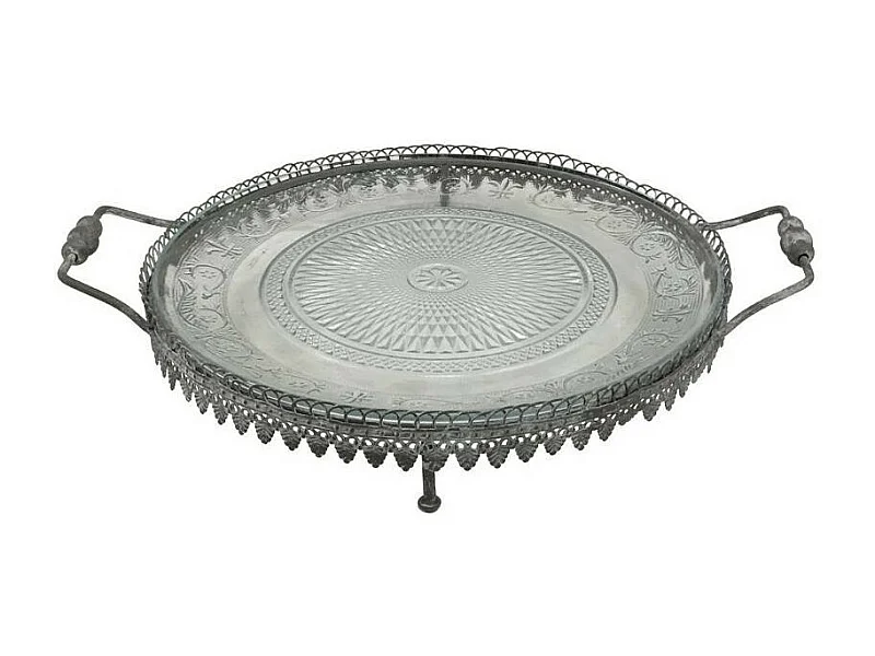 Set de 3 plats à gâteau en métal et verre gris Ø.21-26-34 cm
