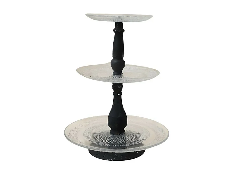 Plateau à gâteaux 3 étages en métal gris et verre Ø.33-25-20 x Ht.43 cm