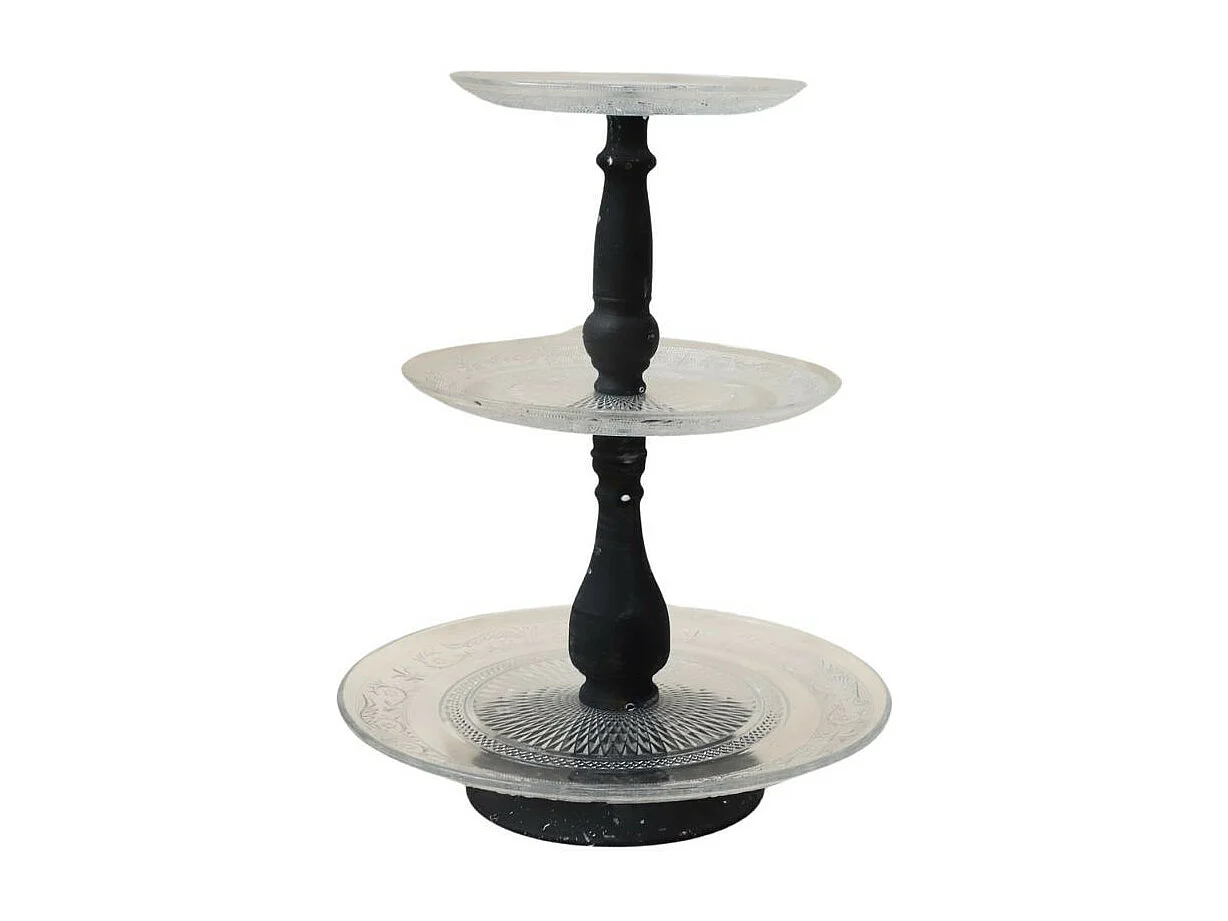 Plateau à gâteaux 3 étages en métal gris et verre Ø.33-25-20 x Ht.43 cm