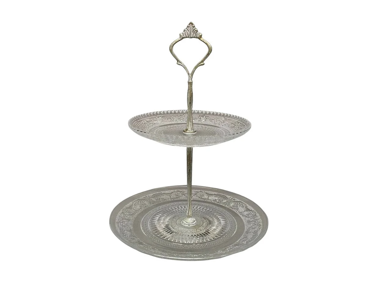 Plat à gâteaux 2 étages en métal et verre blanc Ø.20 x 26 cm