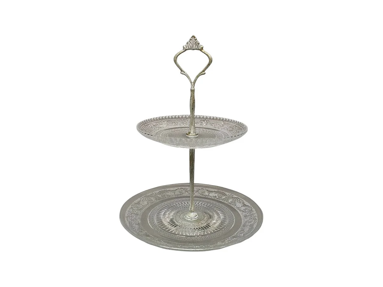 Plat à gâteaux 2 étages en métal et verre blanc Ø.20 x 26 cm