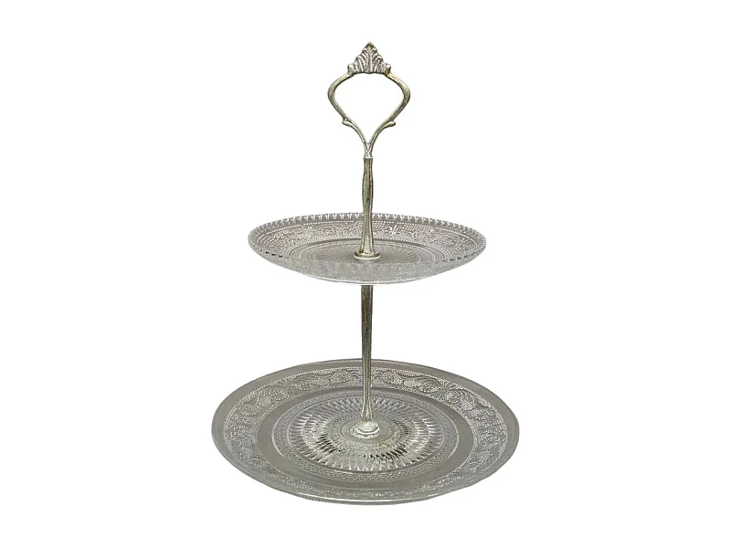 Plat à gâteaux 2 étages en métal et verre blanc Ø.20 x 26 cm