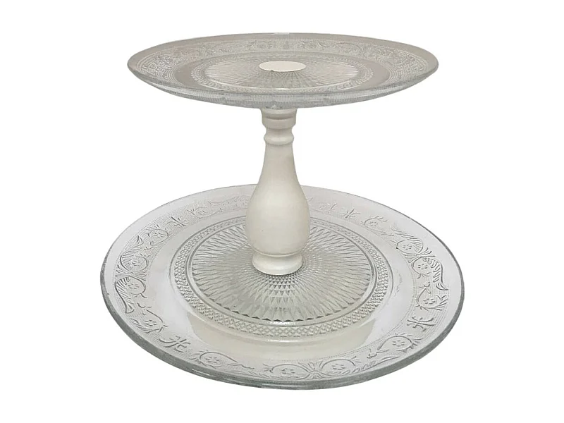 Plateau à gâteau métal et verre blanc Ø.32.5 x 35 cm