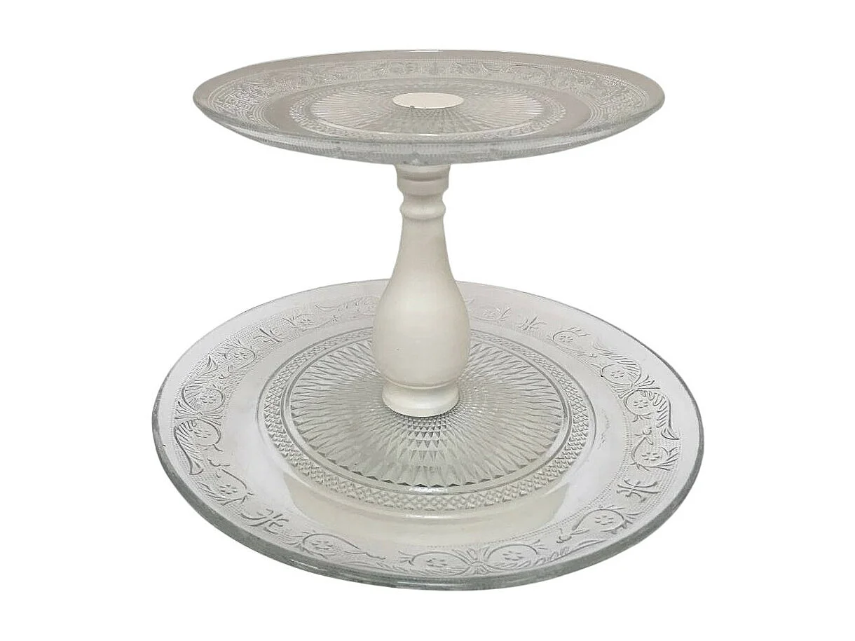 Plateau à gâteau métal et verre blanc Ø.32.5 x 35 cm