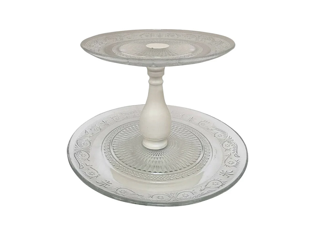 Plateau à gâteau métal et verre blanc Ø.32.5 x 35 cm