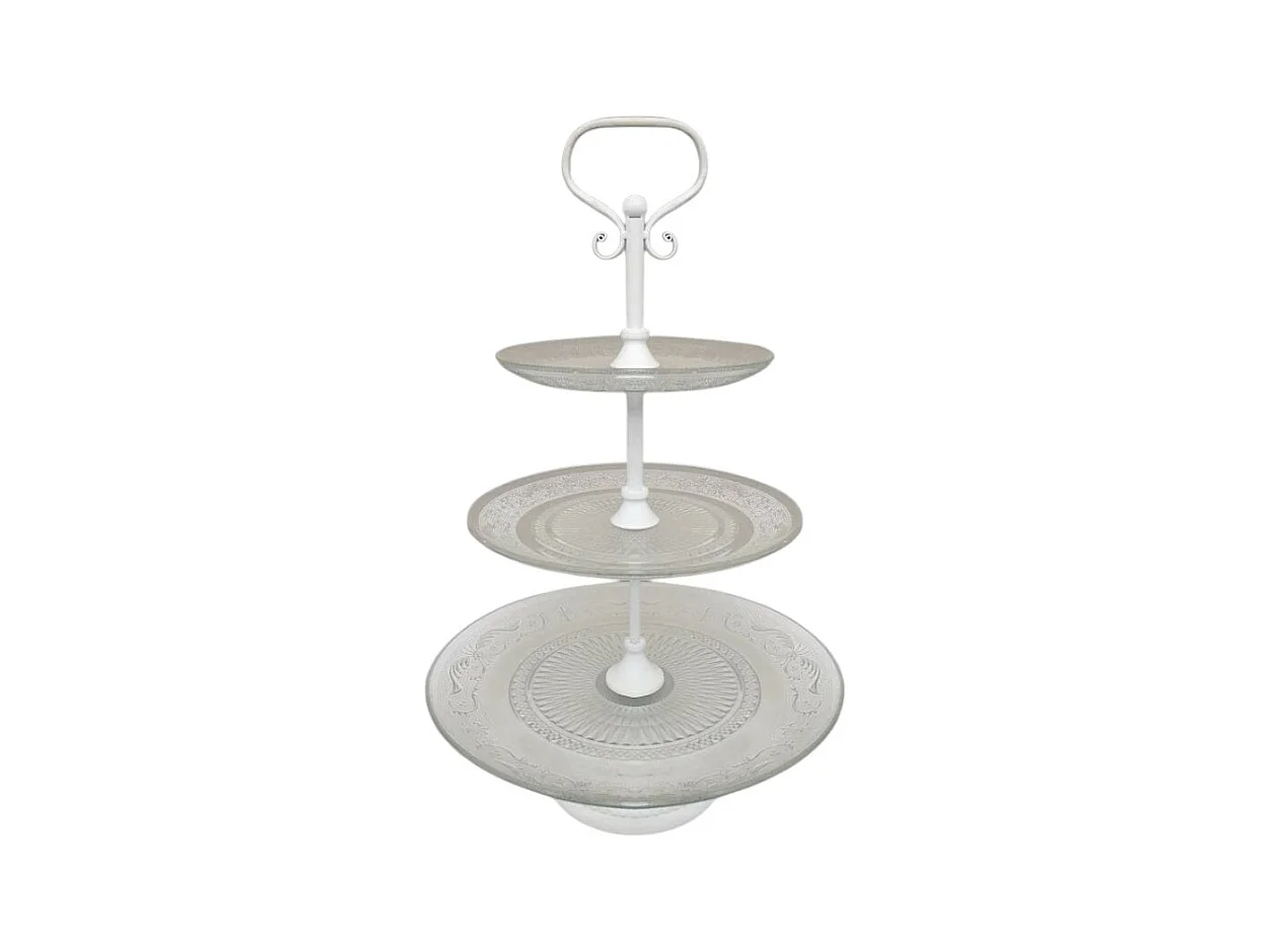 Plateau à gâteaux 3 étages en métal et verre blanc Ø.32 x 52 cm