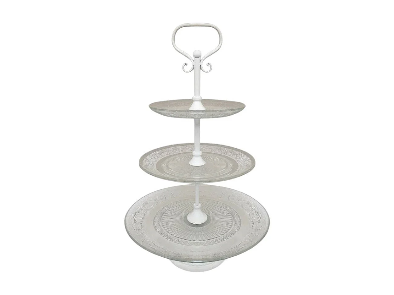 Plateau à gâteaux 3 étages en métal et verre blanc Ø.32 x 52 cm