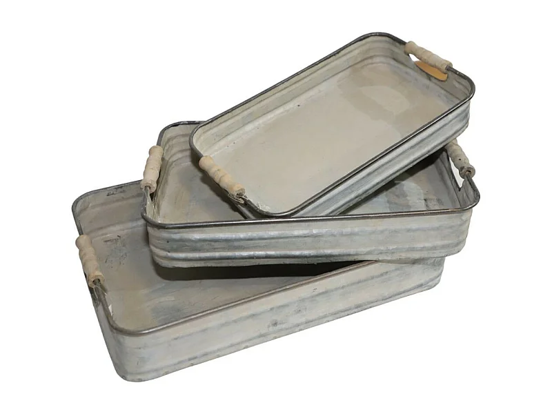 Set de 3 plateaux rectangulaires en métal gris 31-35-40cm