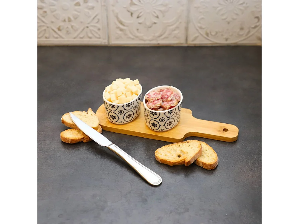 ~ Set apéritif tapas 2 verrines en bambou et céramique blanc et marron 26 x 9.5cm