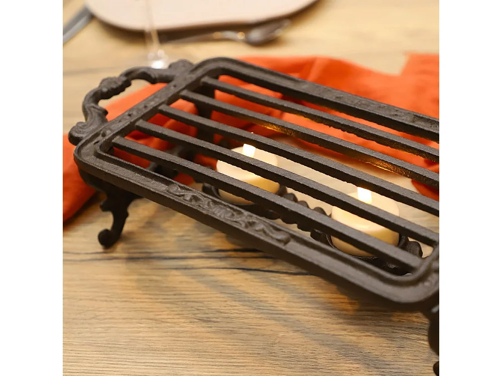 Chauffe plat en fonte marron 33.5 x 15 x 8 cm