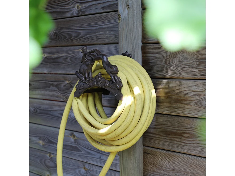 Enrouleur support mural porte tuyau d'arrosage fonte marron 24.5cm