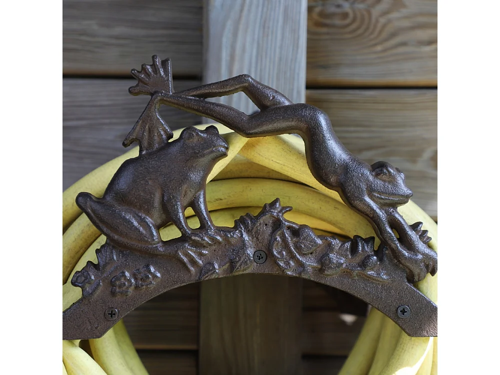 Enrouleur support mural porte tuyau d'arrosage fonte marron 24.5cm