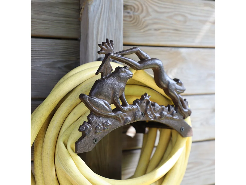 Enrouleur support mural porte tuyau d'arrosage fonte marron 24.5cm