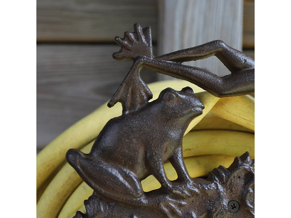 Enrouleur support mural porte tuyau d'arrosage fonte marron 24.5cm