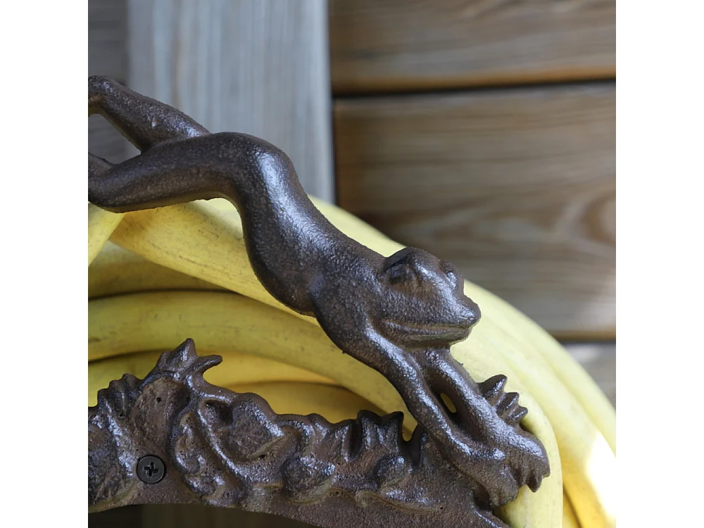 Enrouleur support mural porte tuyau d'arrosage fonte marron 24.5cm