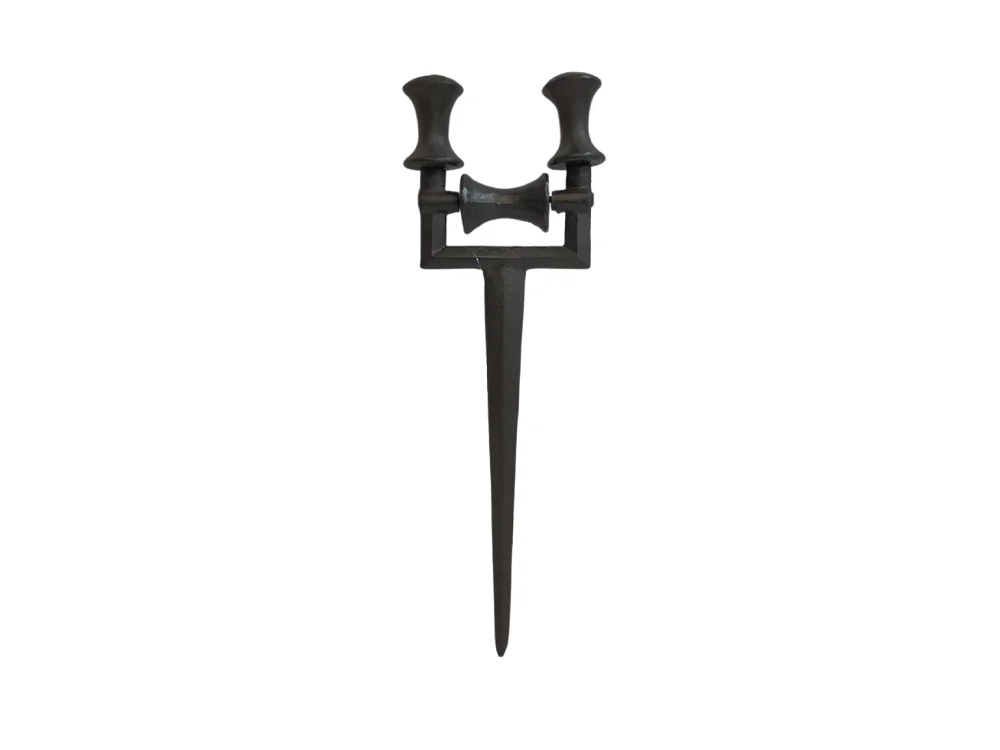 Enrouleur support porte tuyau arrosage à piquer en fonte marron 40cm
