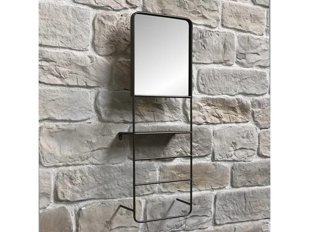 Miroir porte-serviettes en métal gris anthracite 35 x 15 x 100 cm