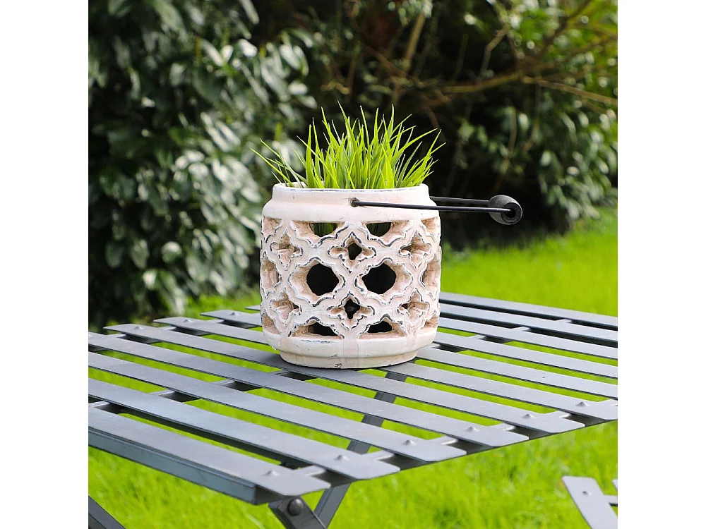 Lanterne extérieur jardin à poser bougie ancienne béton crème 20cm