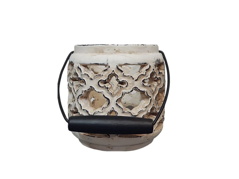 Lanterne extérieur jardin à poser bougie ancienne béton crème 20cm