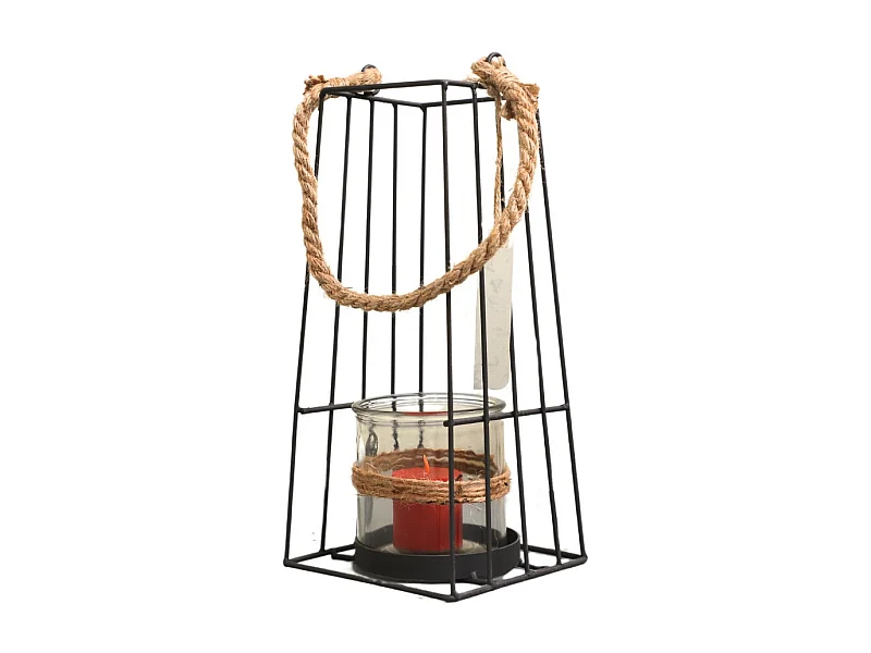 Lanterne jardin extérieur à poser bougie ancienne métal noir 36cm