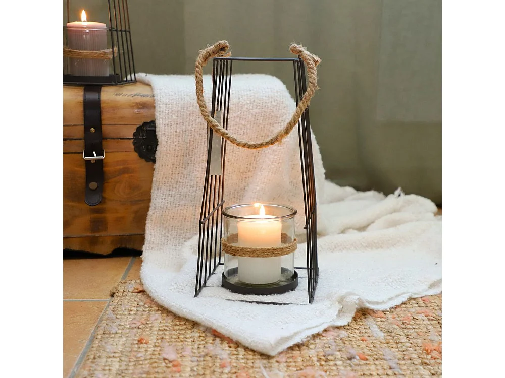 Lanterne jardin extérieur à poser bougie ancienne métal noir 36cm