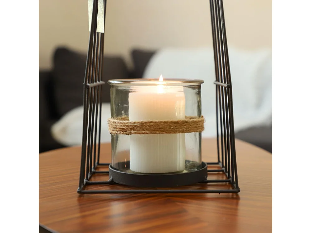 Lanterne jardin extérieur à poser bougie ancienne métal noir 36cm