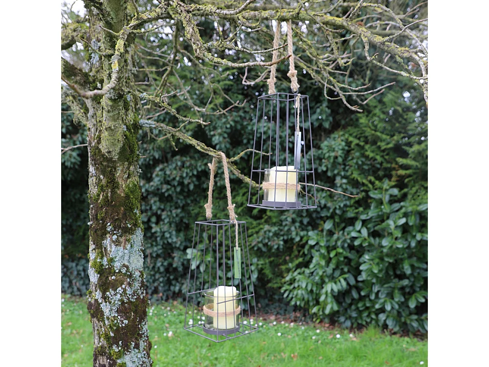 Lanterne jardin extérieur à poser bougie ancienne métal noir 36cm