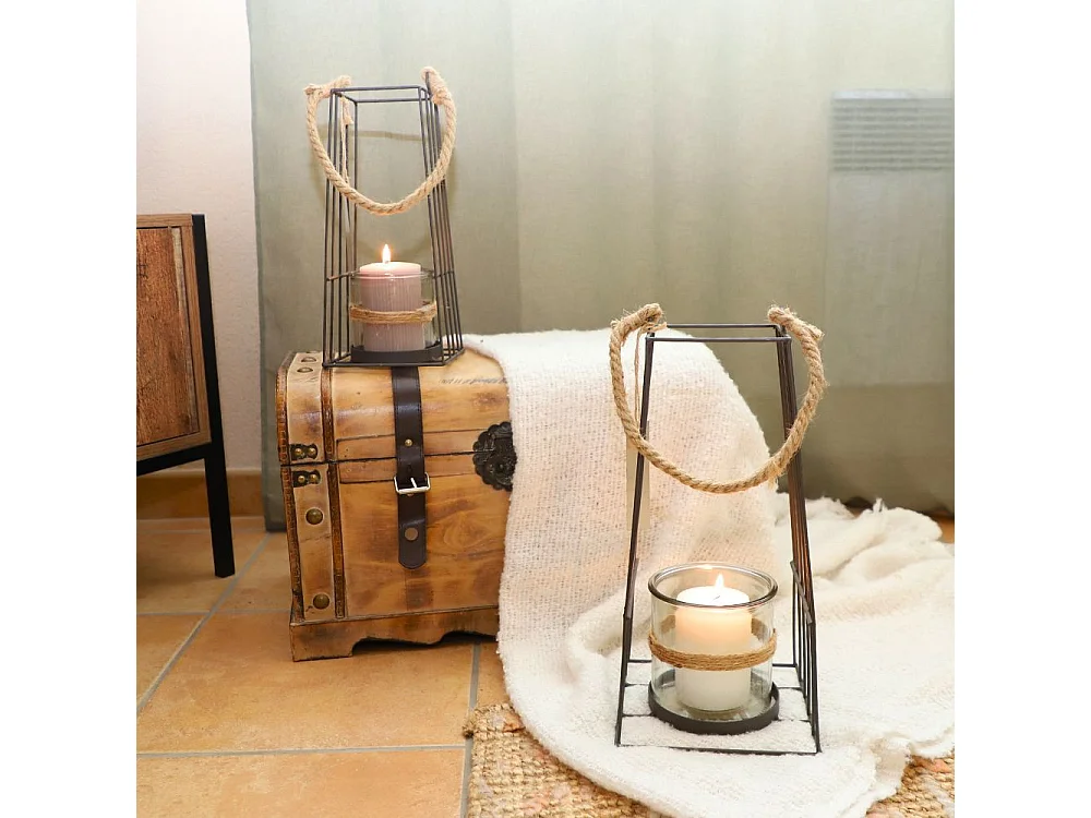 Lanterne jardin extérieur à poser bougie ancienne métal noir 36cm