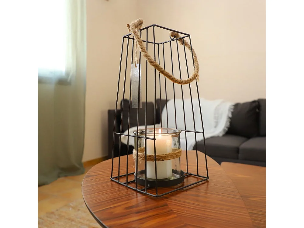 Lanterne jardin extérieur à poser bougie ancienne métal noir 36cm